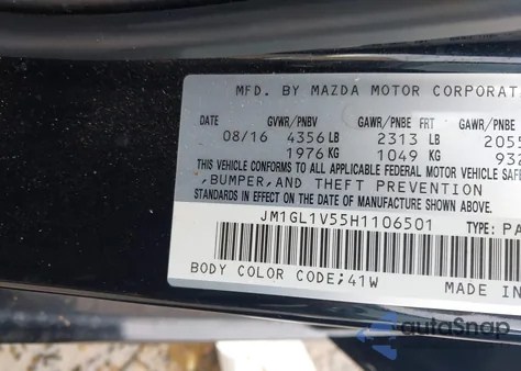 2017 Mazda Mazda6 Touring z USA, uszkodzony, nr VIN JM1GL1V55H1106501